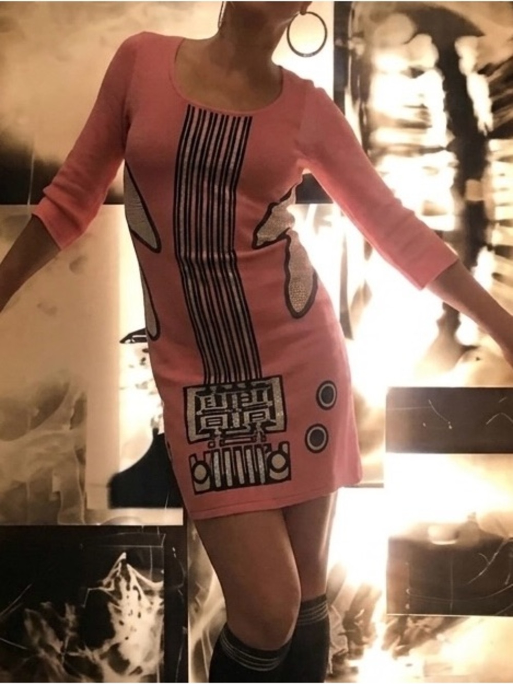 ✨RARE✨ Jeremy Scott x Aeffe Archival Trompe L'oeil Guitar Intarsia Kint Dress